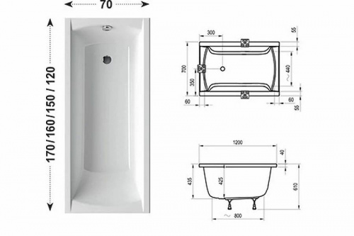 Акриловая ванна Ravak Classic 120х70, прямоугольная фото 3