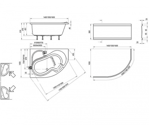 Акриловая ванна Ravak Rosa I 160х105, асимметричная левая, белая фото 3