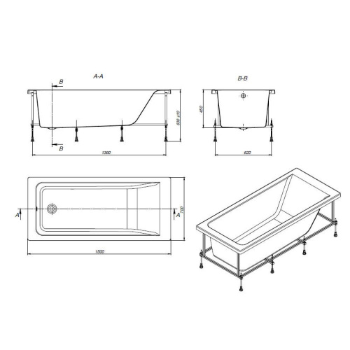 Акриловая ванна Roca Easy 150x70, прямоугольная, белая фото 6